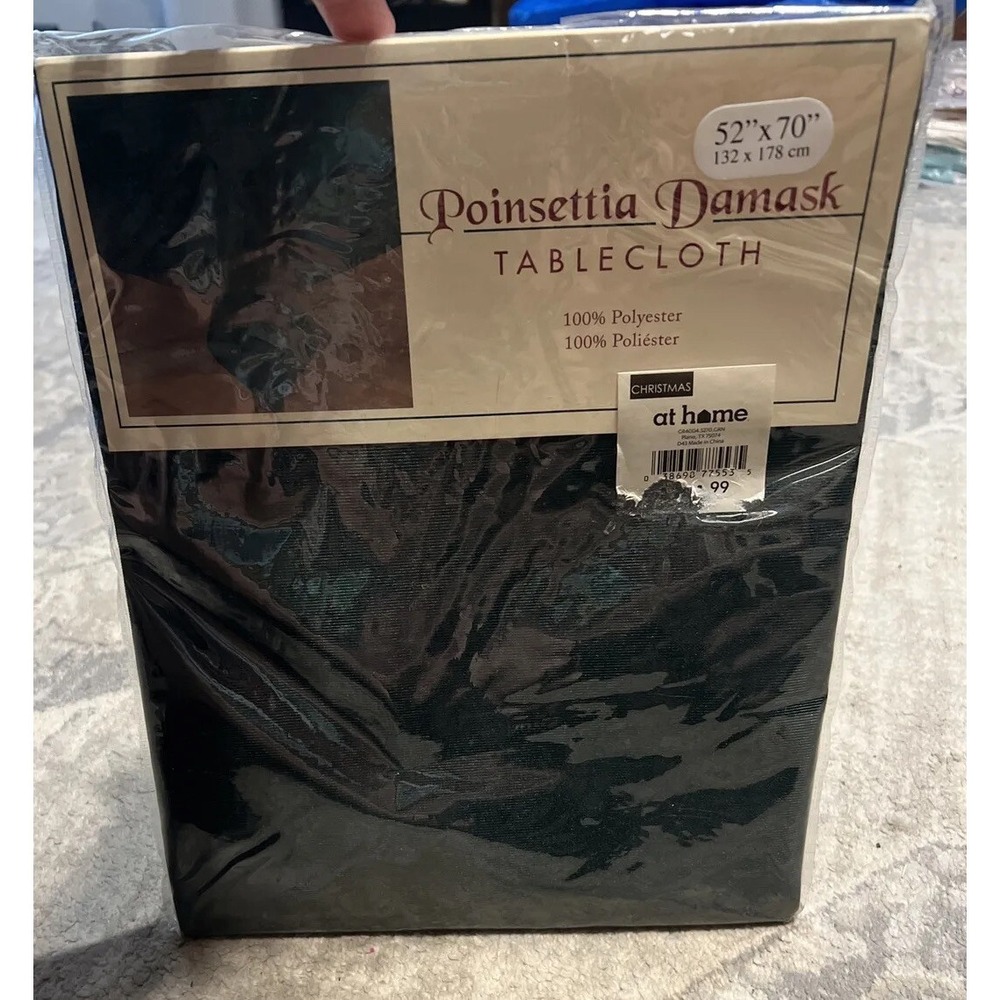 New Christmas Damask Tablecloth Poinsettia‎ Green Sz 52 X 70